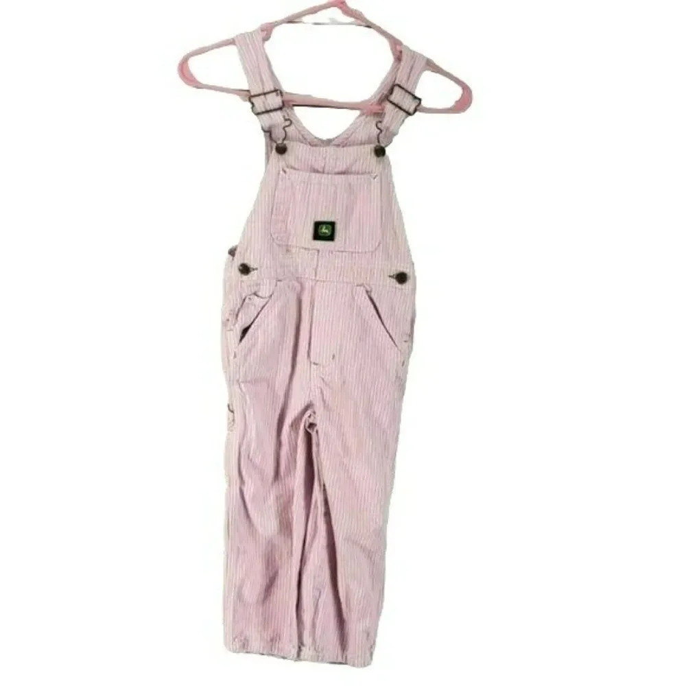 John Deere Girls Vintage Y2K Pink  White Striped Overalls Pants Size‎ 5